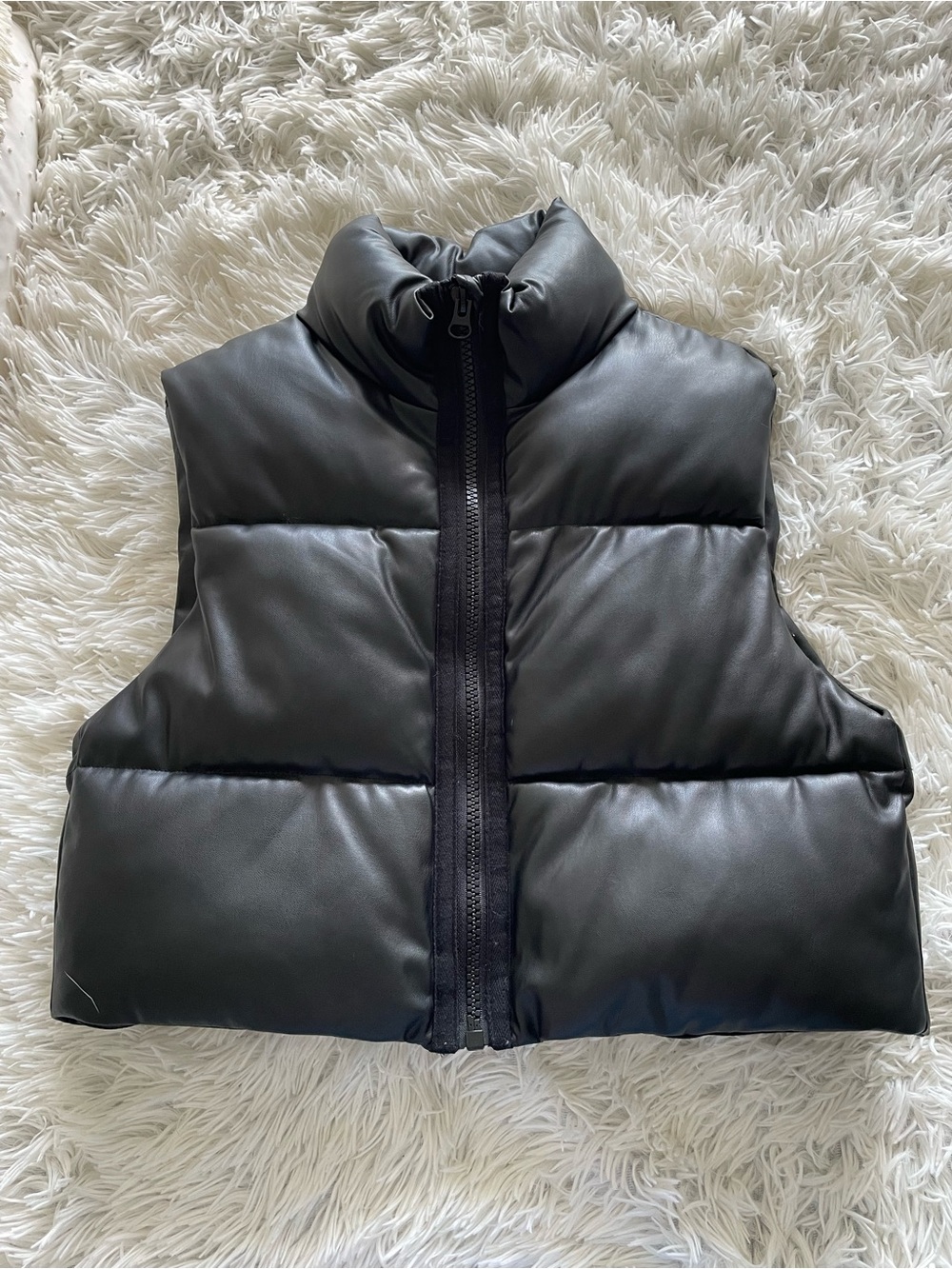 Zara Black Puffer Vest with High Collar